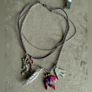 Pilgrim Purple and Pink Multi-Strand Charm Necklace